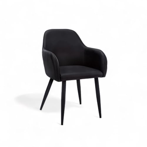 Image of Finch Fox Boom Faux Leather Armchair with Armrest & Backrest Upholstered Seat Living Room Dining Chair with Black Metal Legs in Black Color