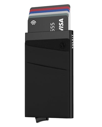 VULKIT Card Holder with Money Pocket Pop Up Wallet RFID Blocking Slim Metal Bank Card Case Holds 5 Cards and Notes