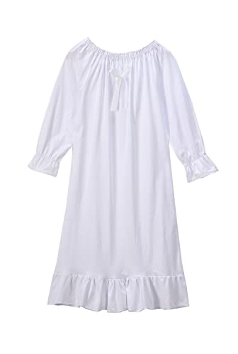 Girl's Cotton White Nightgown Princess Shirt Dress 3-12 Years2