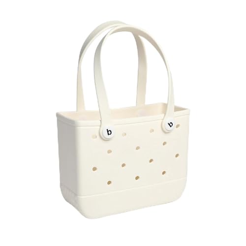 Large EVA Rubber Waterproof Beach Bag for Women - Solid Color Jelly Shoulder Tote with Storage Basket - Travel Shopping Handbag for Summer Vacation(White,XL)