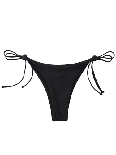 GORGLITTER Bas de bikini pour femme - Bas de bikini avec anneau de fixation, Noir sobre, M