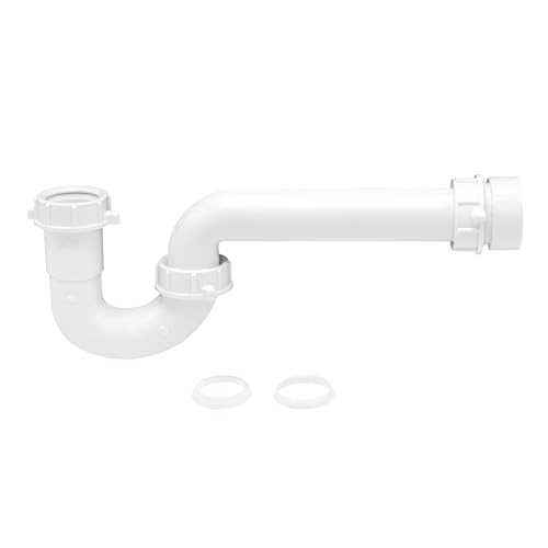 JB Products 1-1/2 Inch P-Trap Kit Polypropylene Tubular with PVC Marvel Adapter Ribbed Threaded Nuts for Strong Leak-Free Connection Includes J-Bend Wall Arm & Washers Made in USA