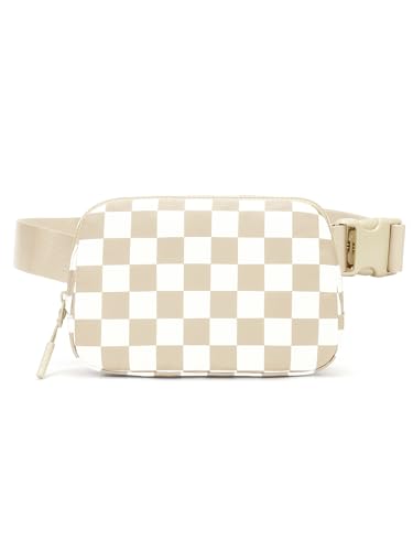 MEISEY Checkered Fanny Pack Nylon Everywhere Belt Bag for Women,Water Repellent Waist Packs (Checkered Belt Bag-Beige)