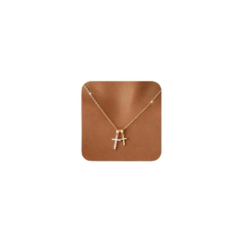 Amicon Gold Cross Necklace for Women Dainty 14K Gold Plated Double Cross Pendant Necklace Simple Charm Cross Necklaces Faith Trendy Jewelry Gifts
