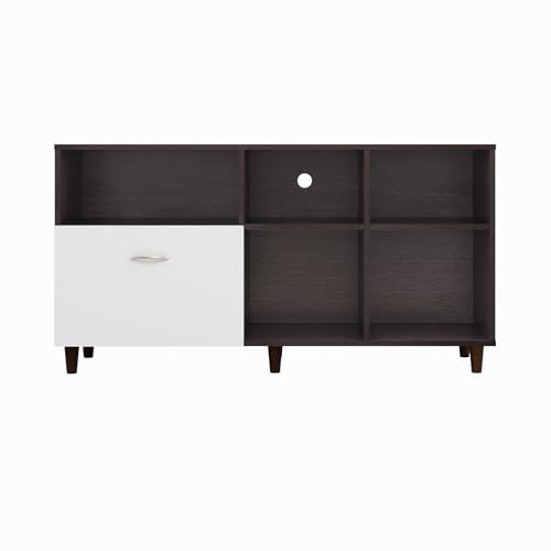 Image of VIKI Modern TV Unit for Living Room | Engineered Wood TV Cabinet with 1 Drawer Storage & 3 Open Shelves, Entertainment Unit, 140W x 74H x 40D cm | DIY | 1 Year Warranty (Wenge & White)