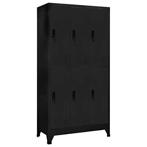 IKAYAA Taquillas Vestuario, Armario para Vestuario, Taquilla Metálico con 6 Compartimentos, Percha, Ranuras de ventilación Recubrimiento de Polvo 90 x 45 x 180 cm Negro