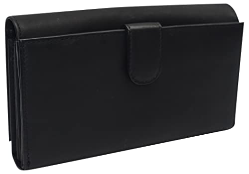 Womens Wallet RFID Blocking Genuine Leather Large Capacity Clutch Purse Smartphone Wallet Credit Card Holder (Black)