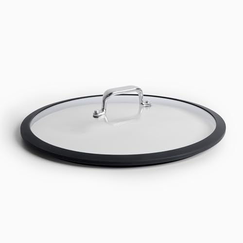 Image of Misen Tempered Glass Lid with Anti-Scratch Silicone Rim, Oven Safe Replacement Cookware Skillet Lid for Misen Carbon Nonstick, Carbon Steel, and Frying Pans, Dishwasher Safe - 12 Inch