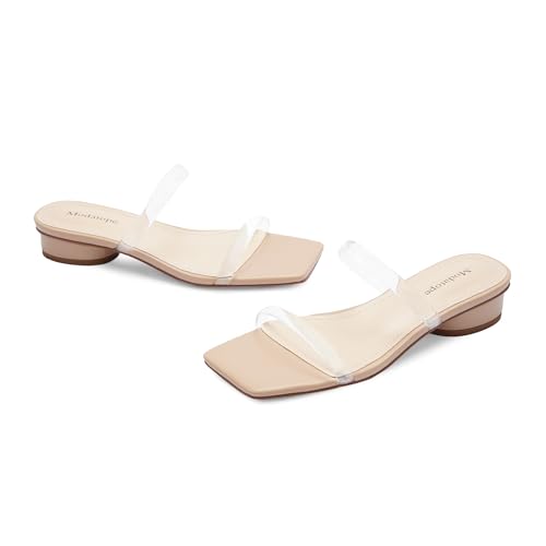 Image of Modatope Square Open Toe Heeled Sandals Women Two Strap Chunky Heel Sandals for Women Low Block Heel Sandal Dressy