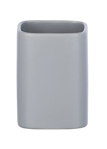 WENKO Zahnputzbecher Hexa Grau Keramik - Zahnbürstenhalter für Zahnbürste und Zahnpasta, Keramik, 6.5 x 9 x 6.5 cm, Grau