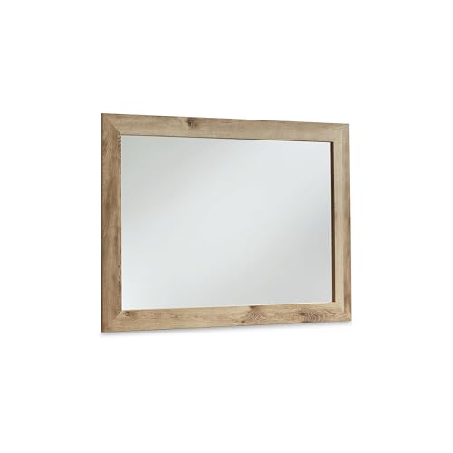 Image of Signature Design by Ashley Hyanna Mirror, Rectangular with Golden Rustic Finish, Engineered Wood Frame with Decorative Laminate, Horizontal Or Vertical Hanging for Bedroom Dresser