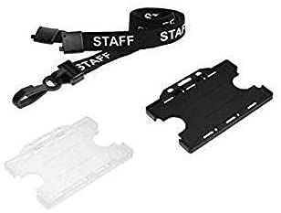 Staff Neck Strap Lanyard Black with Black Double ID Card Pass Badge Holder (50)