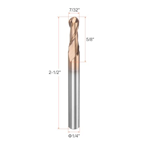 Image of HARFINGTON Ball Nose End Mill 2 Flute 7 /32 inch Diameter 1 /4 inch Shank Tungsten Carbide Uncoated Spiral CNC Router Bits 5 /8 inch Cutting Length Single End Ball Cutting Tool for Carving Engraving