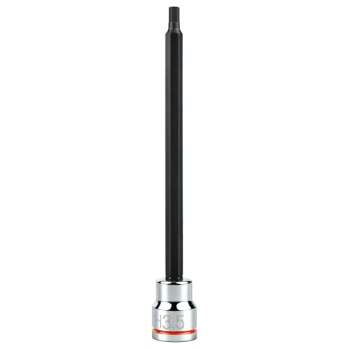 Image of 3 /8 Inch Drive Long Hex Bit Socket, H3.5 Full Polished, Premium CR-V & S2 Alloy Steel Head Made for Auto /Mechanical