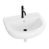 Lavita Waschbecken Komplettset – Wandwaschbecken Bart mit Armatur, Click-Clack-Ablauf, Siphon und Montageset, Weiß/Schwarz