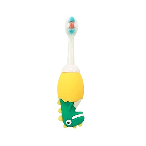 Image of Adore Dino Brush Toddler Manual Toothbrush Comfortable To Use Deep Cleaning Dense Bristle Animal Design Funny Children Toothbrush For Home (Yellow), 1 Piece