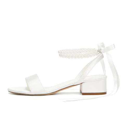 Low Block Heel Wedding Sandals Pearl Wedding Shoes for Bride Open Toe Bridal Shoes3
