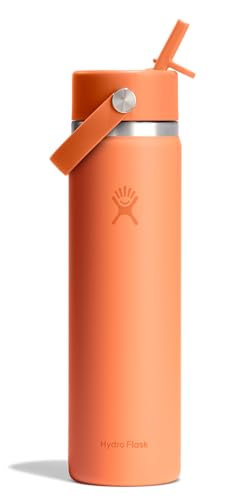 Image of Hydro Flask Water Bottle - Insulated Stainless Steel - Wide Mouth Flex Straw Lid, Non Spill, Leakproof and Refillable in 24 Oz Nectar Orange
