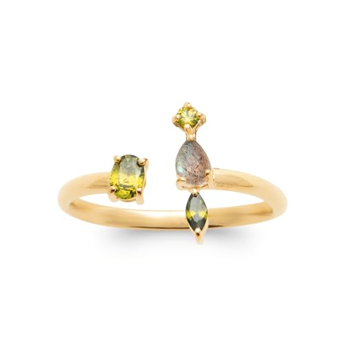 Bague plaqué or bague ouverte labradorite et zirconium vert tailles 50 à 60