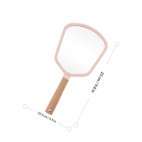 Espejo de maquillaje portátil con mango de madera rosa miniatura 2