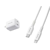 【Lightningケーブルセット】 エレコム 充電器 40W 2ポート Type-C USB-A USB PD対応 PPS対応 GaN II採用 折りたたみ式プラグ ホワイト EC-AC10740WH + エレコム ライトニングケーブル usb-c to Lightning 2m Apple認証品 60W 高速 iPhone 充電 ホワイト MPA-CLEC10WH