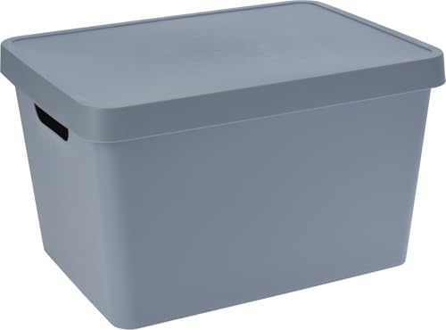 Muddy Hands Plastic Storage Box with Lid Home Kitchen Bedroom Bathroom Office Stackable Lidded Basket Container (Light Grey, 17 Litre)
