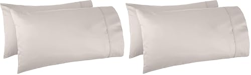 Image of Amazon Basics 400 Thread Count Soft Luxury 100% Cotton Wrinkle Resistant Pillow Cases, Smooth Sateen, Machine Wash, King, Stone Gray, 40 inch x 20 inch, Set of 2, Pillows Not Included (Pack of 2)