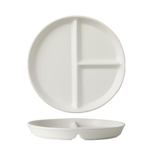OnePine Assiette Compartiment Adulte Porcelaine, 8 inch Orbiculaire Assiette de Contrôle de Portions, Assiette Divisée en 3 Regime, pour Salade, Dessert, Nouille, Bifteck, Petit déjeuner