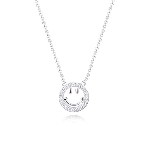 Good Luck Happy-Face Necklaces Rings Stud-Earrings - Dainty Smile Face Jewelry with CZ Simulated Diamond, Cute Preppy Aesthetic Jewelry Gifts for Women