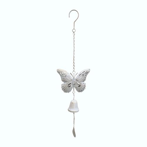 Hanging & Wall-Mounted Outdoor Dinner Bell - Vintage Distressed Cast Iron Bell for Home Patio Garden & Entryway (White&Gold-Butterfly)