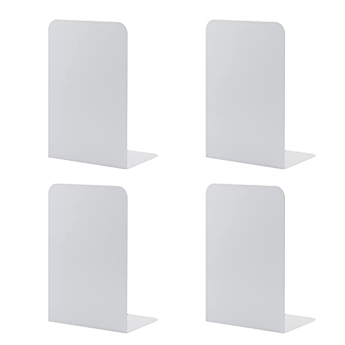 MSDADA 2 Pares de sujetalibros de Metal, Soporte para Libros para niños, estantería para Escuela, hogar, Oficina, Biblioteca, decoración, Regalo para el día del niño, Color Blanco Cover