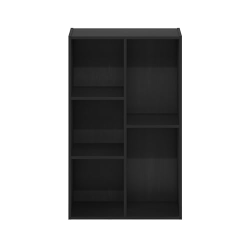 Furinno LUDER Book Shelf, 5-Cube Bookshelf, Reversible Bookcase, 9.4 x 19.5 x 31.5, for Living Room, Bedroom, Home Office, Blackwood