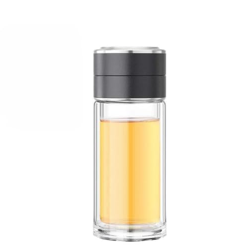 Image of Wosta Leakproof Glass Water Bottle with Stainless Steel Infuser Glass Tea Infuser Bottle with Strainer and Neoprene Sleeve for Loose Leaf Tea, Cold Brew Coffee. (O - BLACK, 300ML)