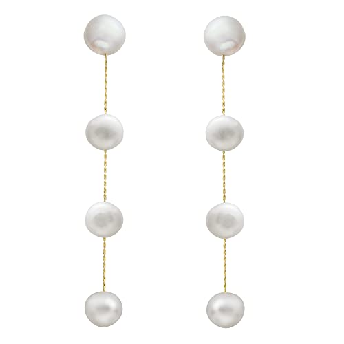 Boucles d'oreilles pendantes longues en perles et argent sterling plaqué or 14k pour mariage