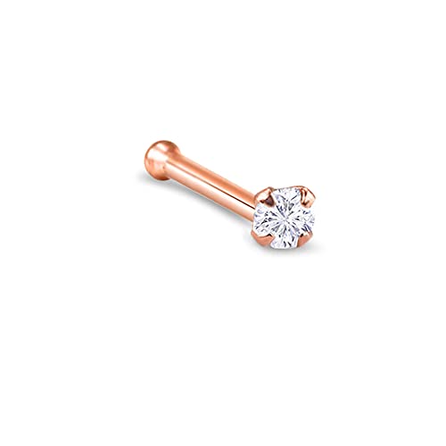14K Rose Gold Nose Bone 5.5Mm Post 2.5Mm Round Cz 22G #TOP24