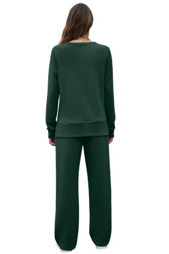 Image of OFEEFAN Women's 2 Piece Lounge Set Travel Airport Outfits Side Slit Tracksuit Wide Leg Loungewear Baggy Comfy Sweatsuit S-3XL