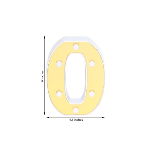 Image of Efavormart 6 inch Gold Marquee Number 0, Mirror Front Warm White LED Light Up 3D Sign, Battery Operated 72H Glow for Wedding Party & Wall Decor