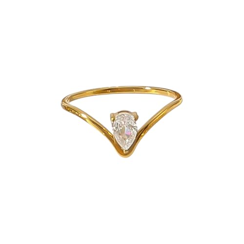 Image of Aaishwarya 18K Gold Plated Waterproof Anti-Tarnish V-Shaped Zircon Ring for Women | Size: 6 /7 /8 | Fashionable, Dainty & Minimal Jewelry | Elegant Gift for Girls & Her