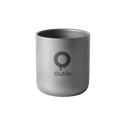 OutIn Ultralight Titanium Coffee Cup Camping Mug for Backpacking & Hiking Double-Wall Insulated Pure Titanium Cup Flavor-Safe & Durable Compatible with OutIn Nano Espresso Machine(220ml 78g)