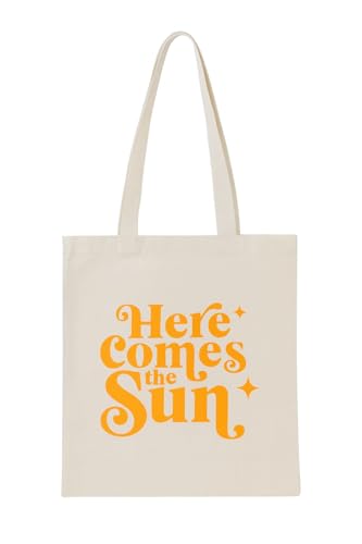 Bolsa Ecológica 100% Algodão Cru, Design com Estampas Inspiracionais, Alça Dupla 60cm, Tamanho 33x40cm, Compartimento Amplo, Ideal para Uso Diário (AÍ VEM O SOL)