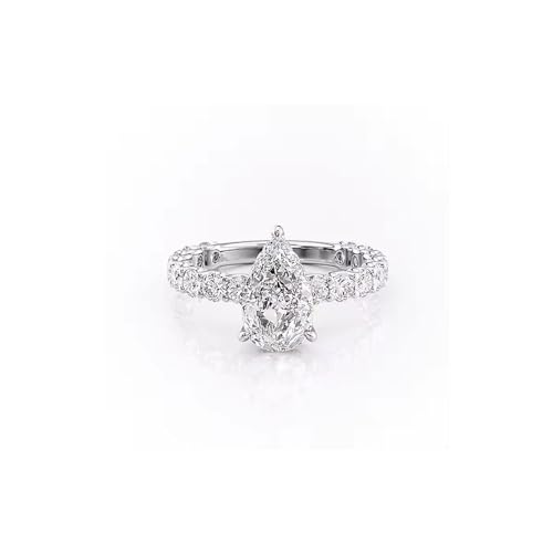2 Carat Pear Cut Moissanite Engagement Rings for Women Sterling Silver Hidden Halo Pear Shaped Moissanite Wedding Anniversary Ring for Her - Main Image