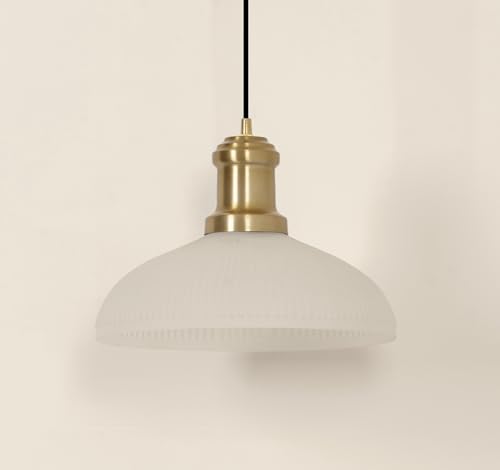 Image of Divine Trends Ribbed Frosted Glass Pendant Hanging Light with Antique Brass Finish | Hanging Lights for Living Room, Bedroom, Kitchen, Dining | Ceiling Lamp for Home Decoration - Pack of 1
