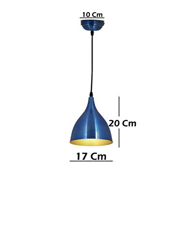 Image of Led Lamp Single Head Vintage Hanging Pendant Ceiling Lights Lamp Industrial Retro Country Style | Made in India Products (Funnel Shaped, Bulb not Included) (Pack of 1) (Blue Funnel)