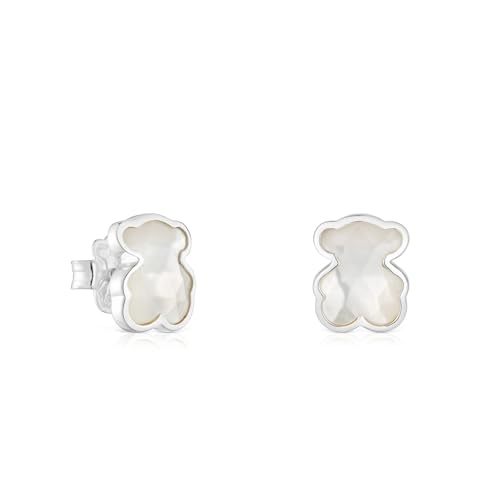TOUS Pendientes de Plata de Primera Ley para Mujer con Oso en Nácar de 10mm, Icon Color