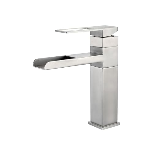 Grifo monomando para baño negro cepillado con cascada de acero