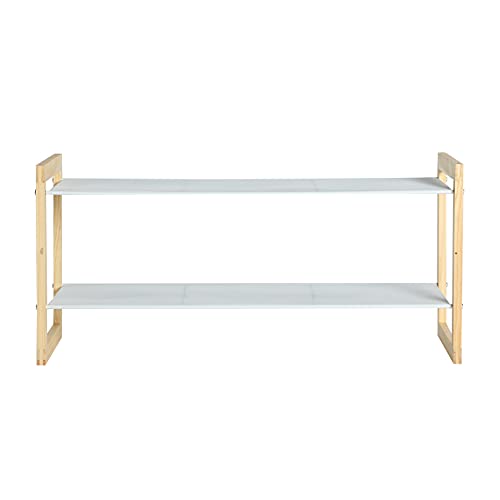 Lastdeco Zapatero Madera Multiusos. Estanteria Organizador Zapatos. Banco Zapatero Armario Recibidor Pasillo. 2 Estantes. Desmontable. Estilo Nordico. Color Blanco y Natural. 74 x 30 x 35 cm Cover