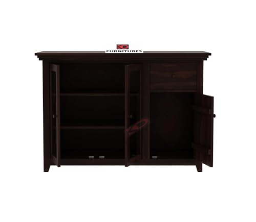 Image of Wood Kitchen Crockery Cabinet with Glass Door, Wooden Chest of Drawers, Kitchen Unit, Cabinet Storage, Sideboard Cabinet for Living Room, Walnut Finish, 45x17x35 Inches