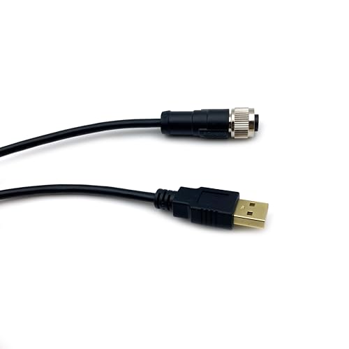 BOUUNCIY 1Meter M12 4 Pins to USB Cable, Female to USB Male Connector Molding Cable A Code Straight Industrial Molded Wire IP67 Waterproof Unshielded PVC Wire 250V 4A AC/DC AWG26（3.28ft）