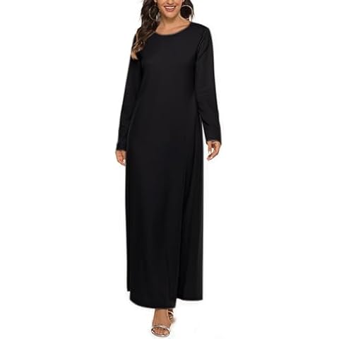 JEYPINMI Womens Muslim Long Dress One Piece Long Sleeve Abayas Islamic Prayer Arabian Robe Dubai Kaftan Black XXL-3XL Cover