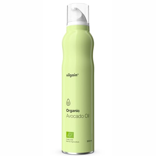 Vilgain Organic Avocado Oil Spray (200 ml) Bio Avocadoöl Spray 100% Reines Kaltgepresstes Speiseöl Ohne Treibgas, Vielseitiges Kochspray Zum Braten, Backen, Grillen, Reich An Ungesättigten Fettsäuren